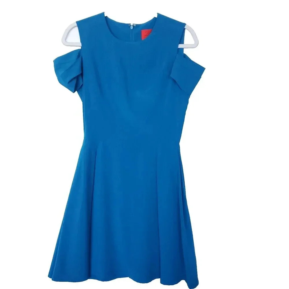 Z Spoke Zac Posen Dress Womens Size 4 Blue Cold Shoulder Fit And Flare NWT - Picture 2 of 16